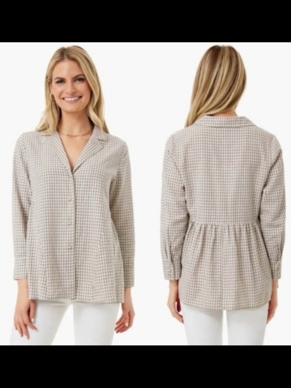 Tuckernuck Pomander Place Women's Beige Gingham Blouse Size M